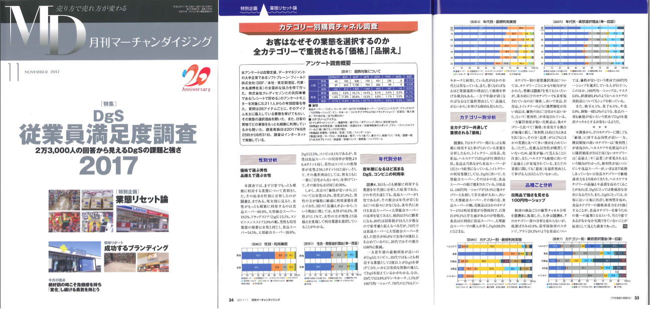 『月刊マーチャンダイジング』（2017年11月号）の［特別企画］業態リセット論 「カテゴリー別購買チャネル調査」の誌面制作に協力致しました。