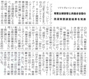 『石鹸日用品新報』(2018年2月14日号)に弊社調査リリース「専業主婦世帯と共働き世帯における洗濯に関する実態」についての記事が掲載されました。